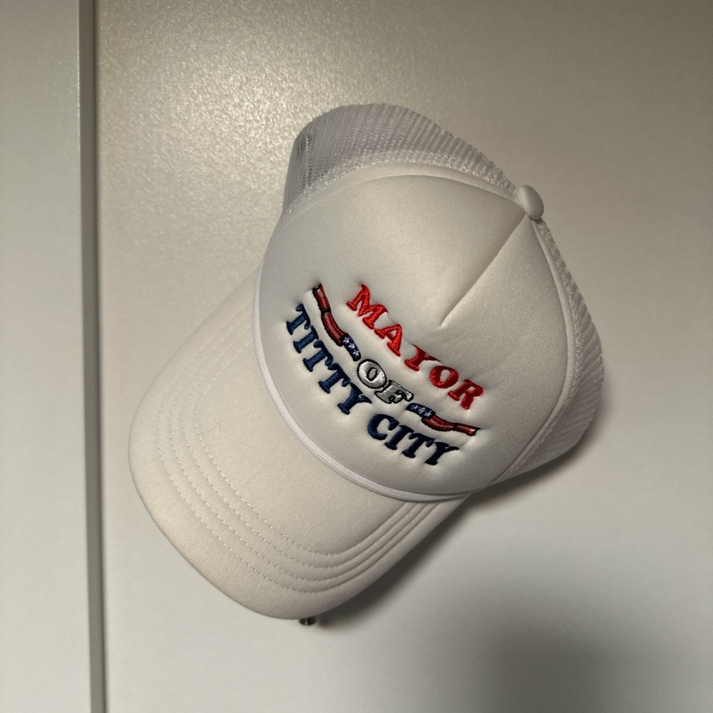 Source Unknown White Cap with Red and Blue Embroidery